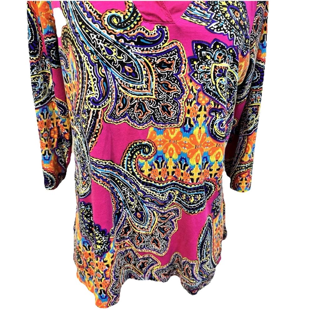 Lauren Ralph Lauren Womens Large Paisley Shirt Pink Linen Boho Luxury Resort - Picture 3 of 7